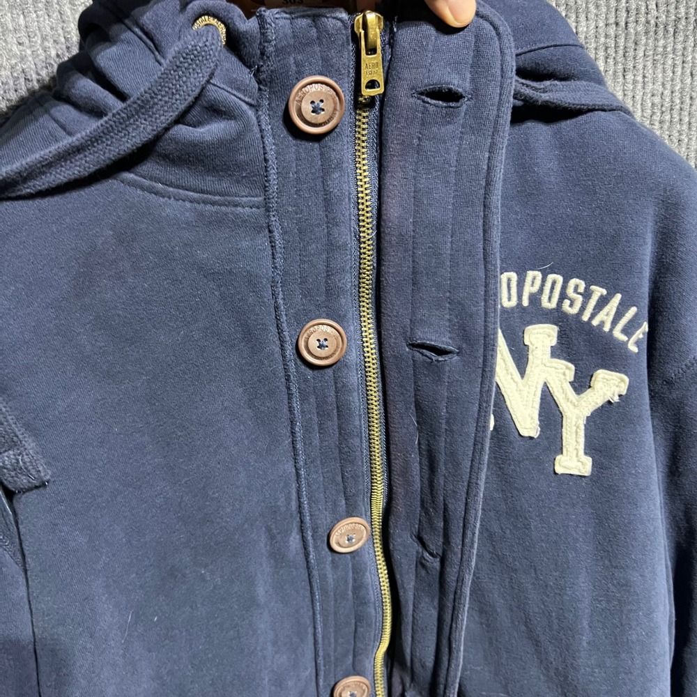 Vintage Aeropostale Faux Fur Lined Hoodie Men XXL Navy Blue NY Heavyweight Y2K - Picture 12 of 16